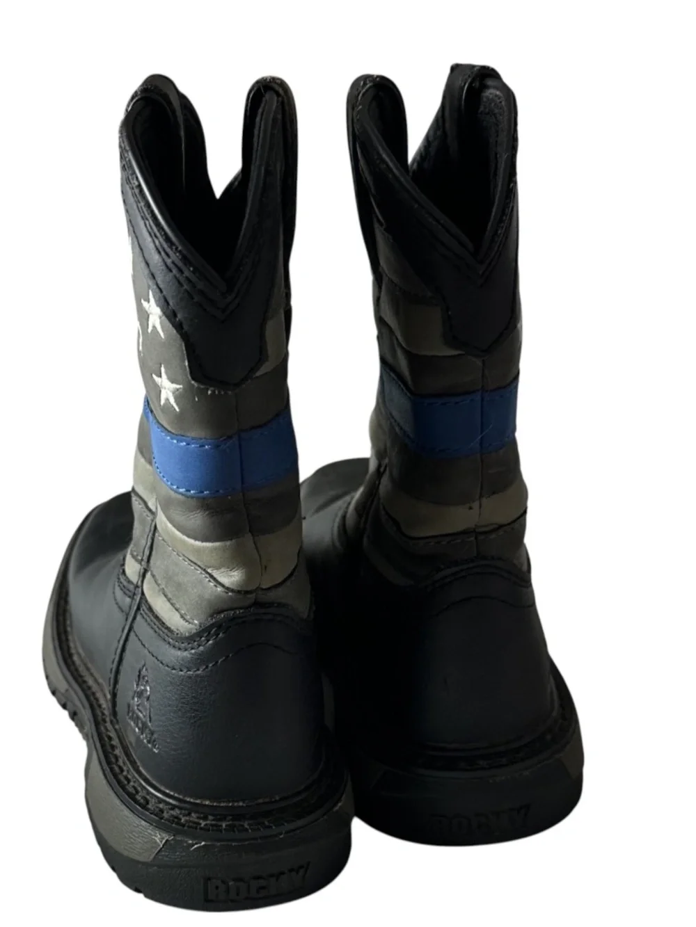 Rocky Cowboy Boots Youth Boys Sz 11.5 Western USA Blue Line Stars Stripes